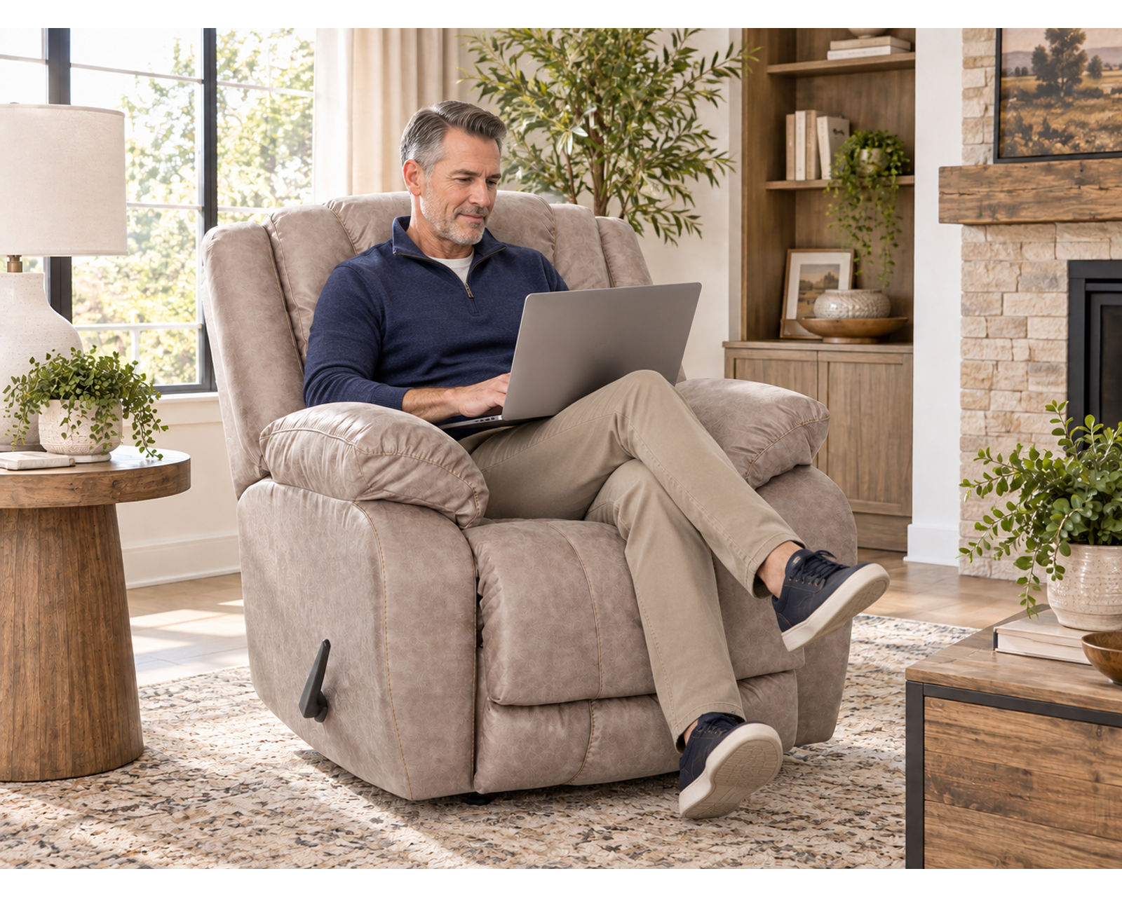 Hayworth 95" Leather-Like Power Reclining Sofa (The Look of Leather. The Comfort of Power.) - Shown in Durable Leather Like Fabric Color Pebble