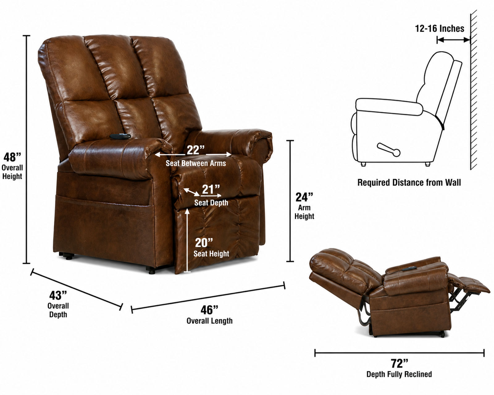 Stallworth Big Man’s Heavy-Duty Power Lift Full Lay-Out Chaise Recliner 450 Pounds Rated (2 colors) - The Power to Relax. The Confidence to Rise.