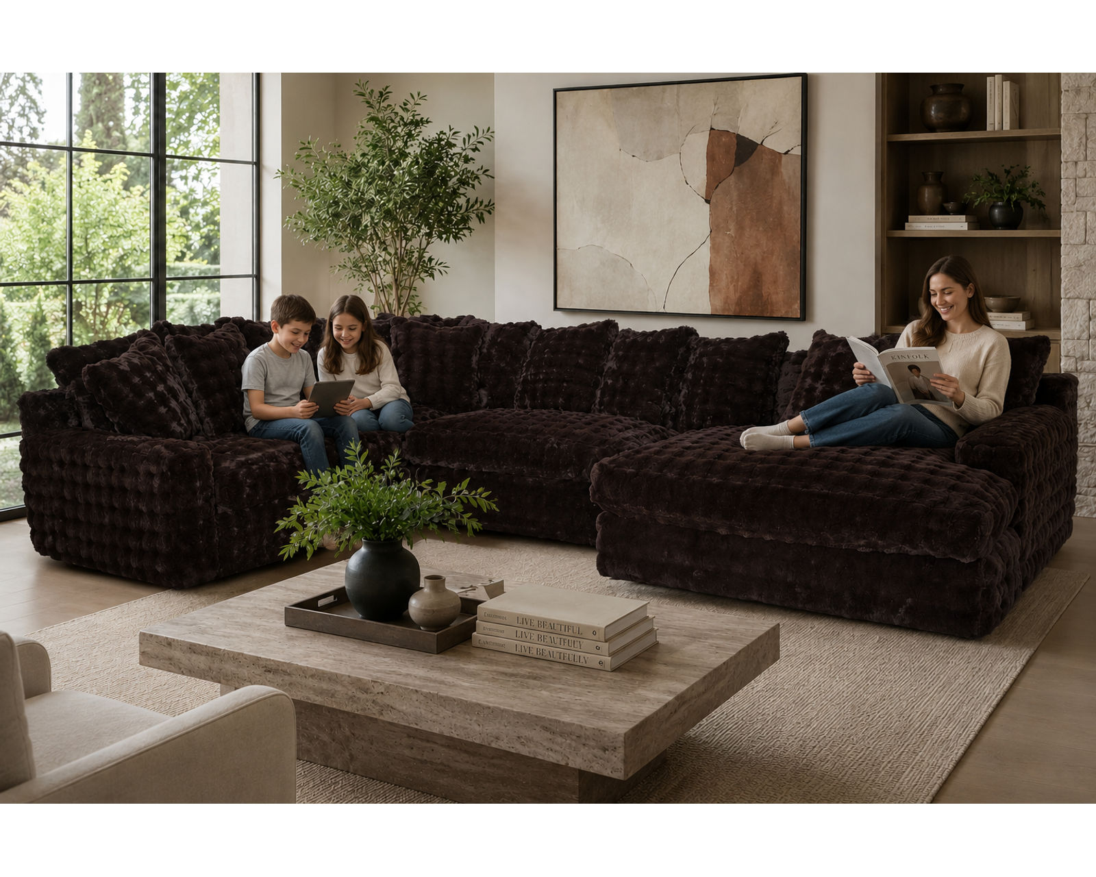 Angel 878 Modular Sectional (A Little Piece of Heaven — Oversized Comfort Made for Serious Lounging) 2 colors - Shown in Durable Fabric Chocolate