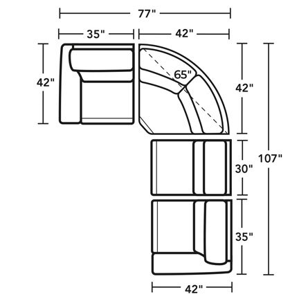 Layout C:  Four Piece Sectional 77" x 107" (two recliners)