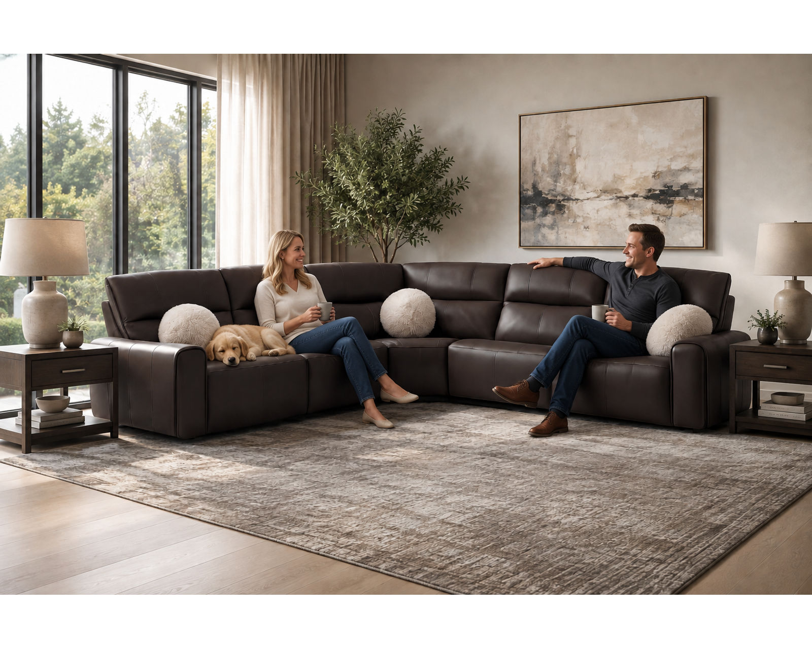 Tramonti Five Piece Power Headrest Power Lay Flat Italian Leather Reclining Sectional - Italian Leather Luxury, Power Headrest Comfort - Relax Better. Live Better.