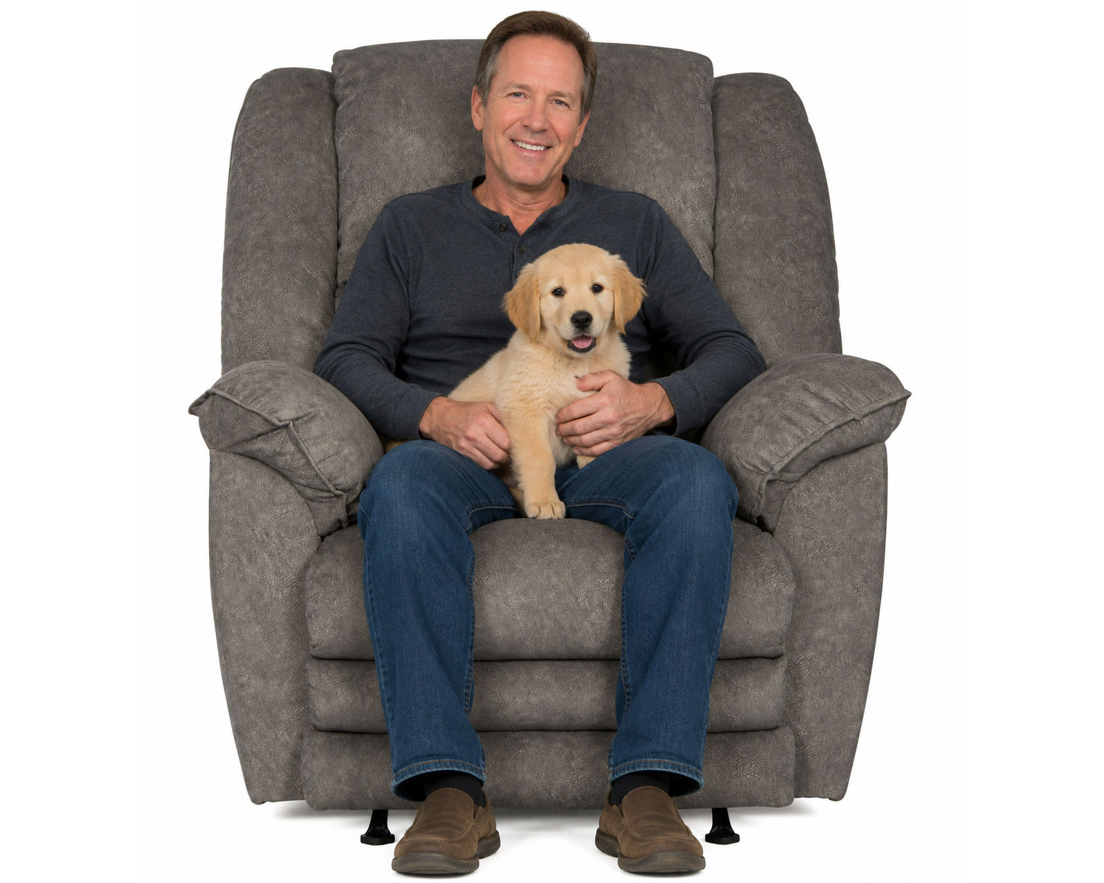  Rialto Chaise Rocker Recliner or Power Lay Flat Recliner Extended Leg Support (2 colors) - Shown in Fabric Color Steel