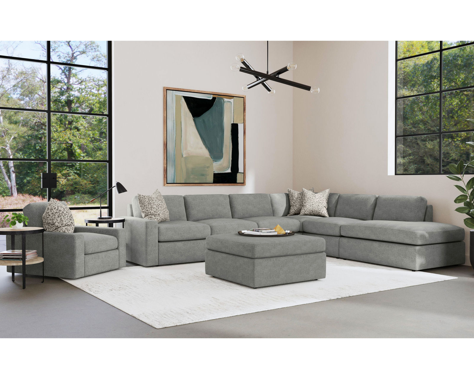 Sky 5511 Sectional (hypoallergenic down-like cushion) +100 fabrics - Layout H: Five Piece Sectional 137" x 120"