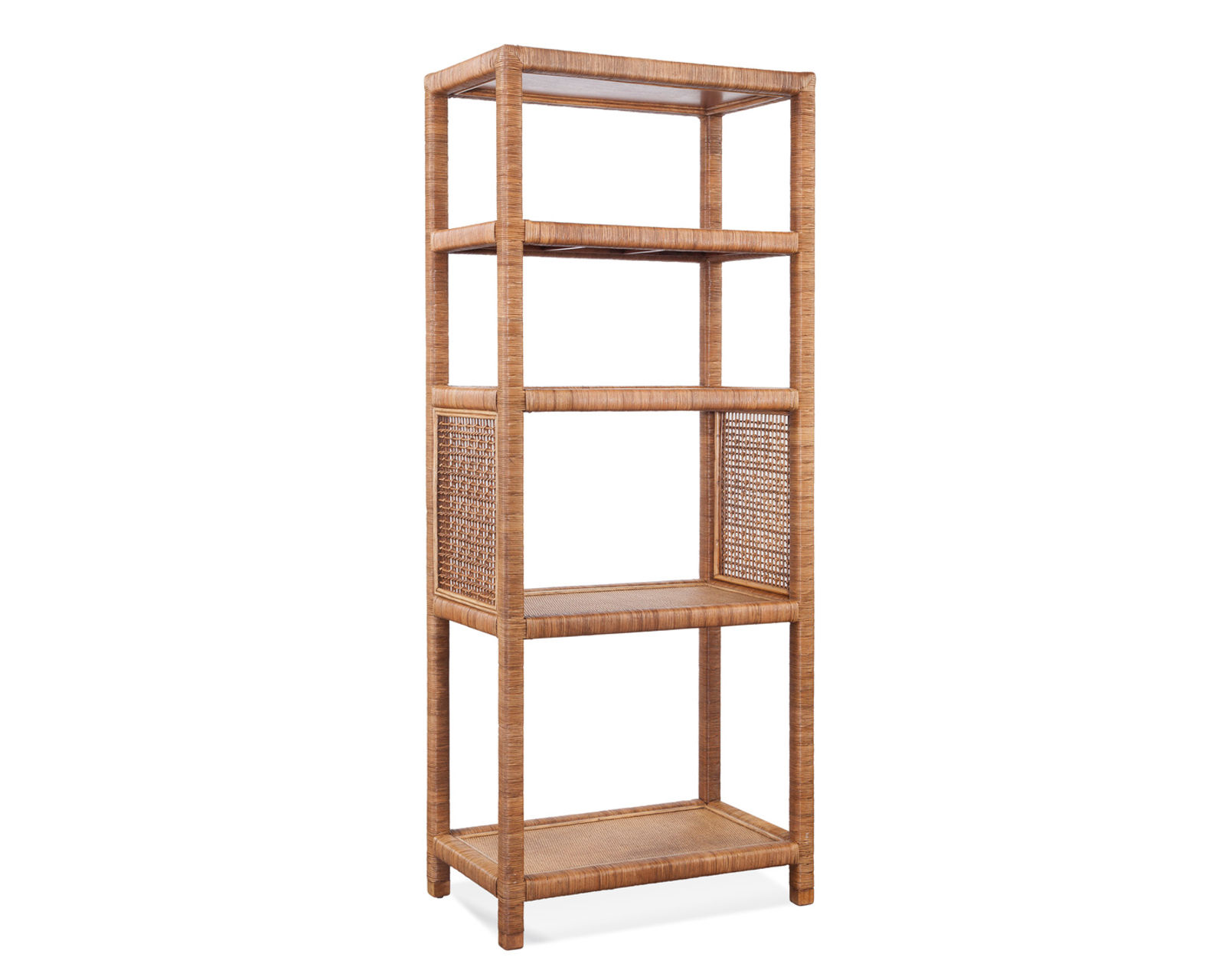 Pine Isle 76" Rattan Sofa  (+28 finishes +69 fabrics) - Pine Isle Rattan Etagere Bookcase