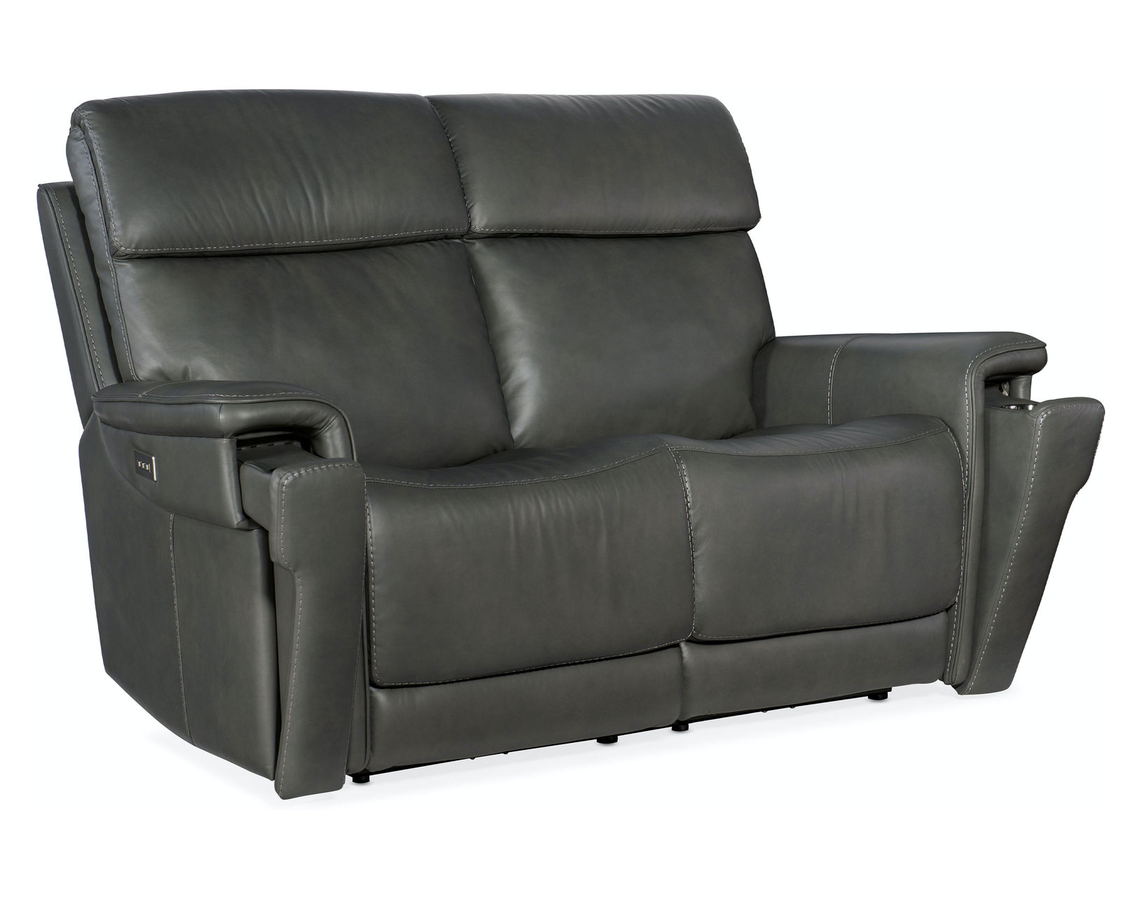 Lyra Zero Gravity Power Loveseat with Power Headrest (Gray) In stock - All arms include USB port and pop-out arm panel with a metal cupholder,