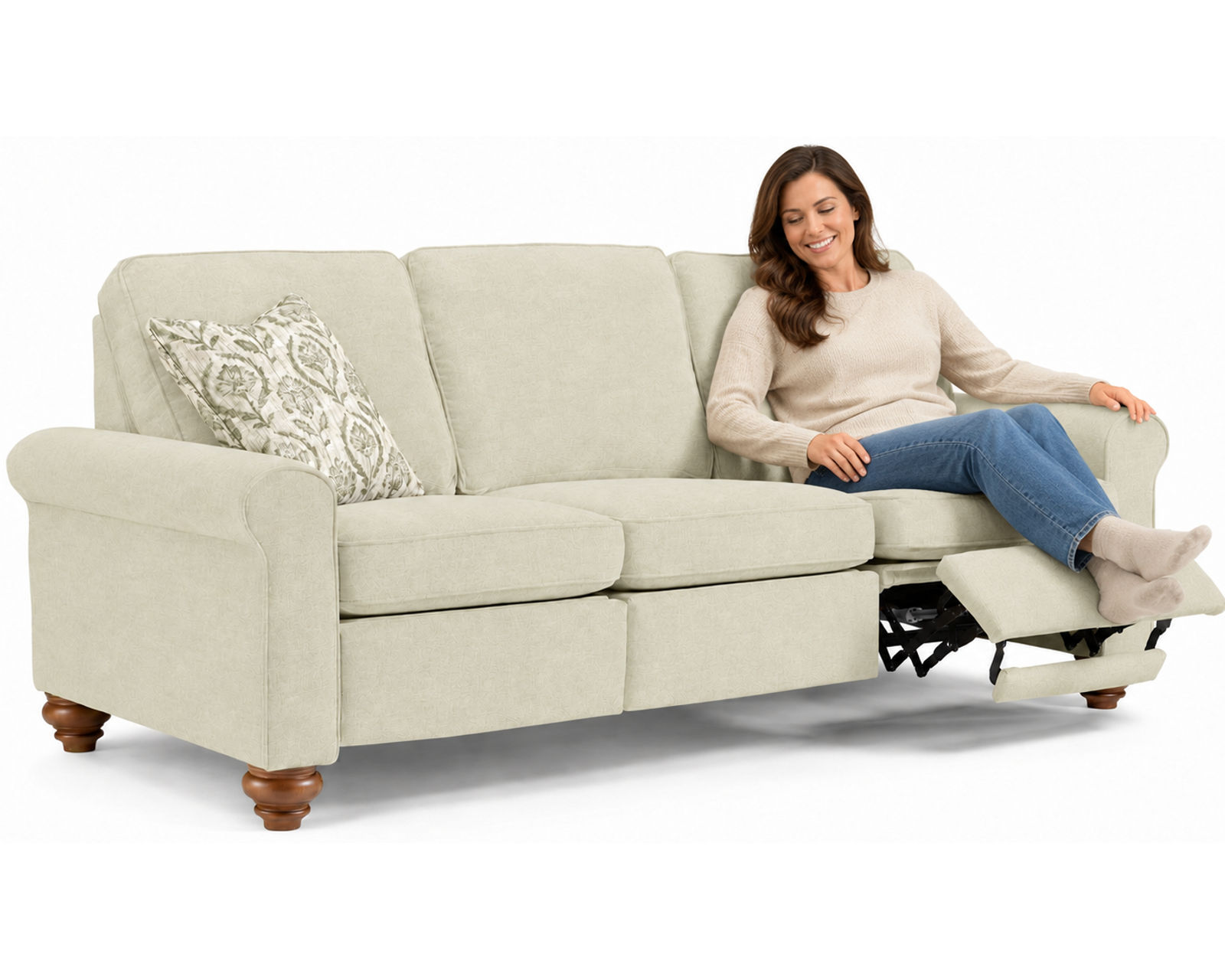 Weston 88" Power Incliner Sofa (+100 fabrics) 3 wood finishes - The Smarter Way to Shop for American-Made Furniture.