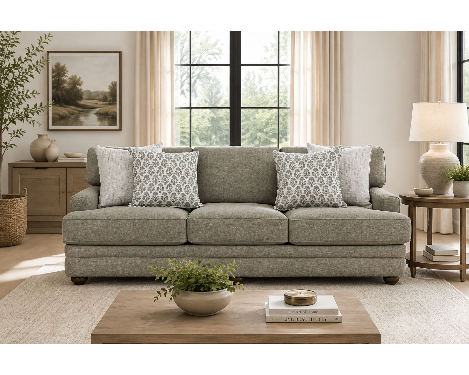 Hollis 100" Extra-Wide Sofa (Timeless Style. Generously Sized Comfort) - Shown in Durable Polyester Color Sage