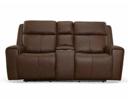 Barnett Power Reclining Loveseat with Console and Power Headrests and Lumbar (Chocolate leather) in stock