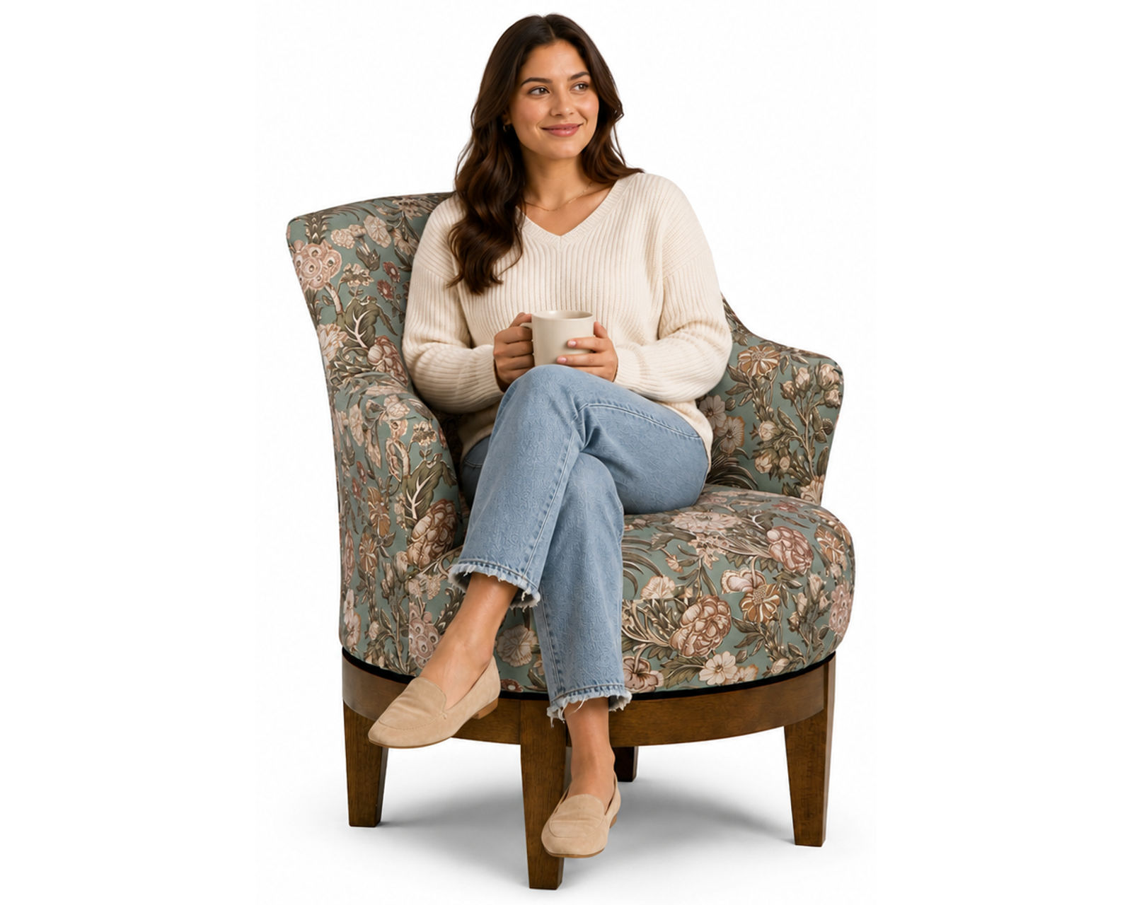 Ronan 360-degree Swivel Chair (+100 fabrics) 3 wood finishes - Available in Both Standard and High Performrance Fabrics