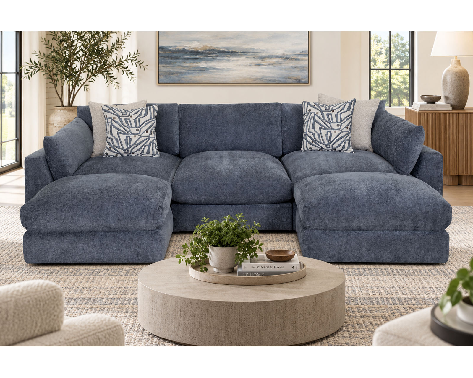 Julian 965 Modular EXTRA Deep Seating Sectional (So Deep, It’s Almost a Bed) - Show in Polyester Fabric Color Delft