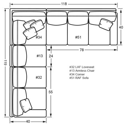 Layout G: Four Piece Sectional 119" x 118"