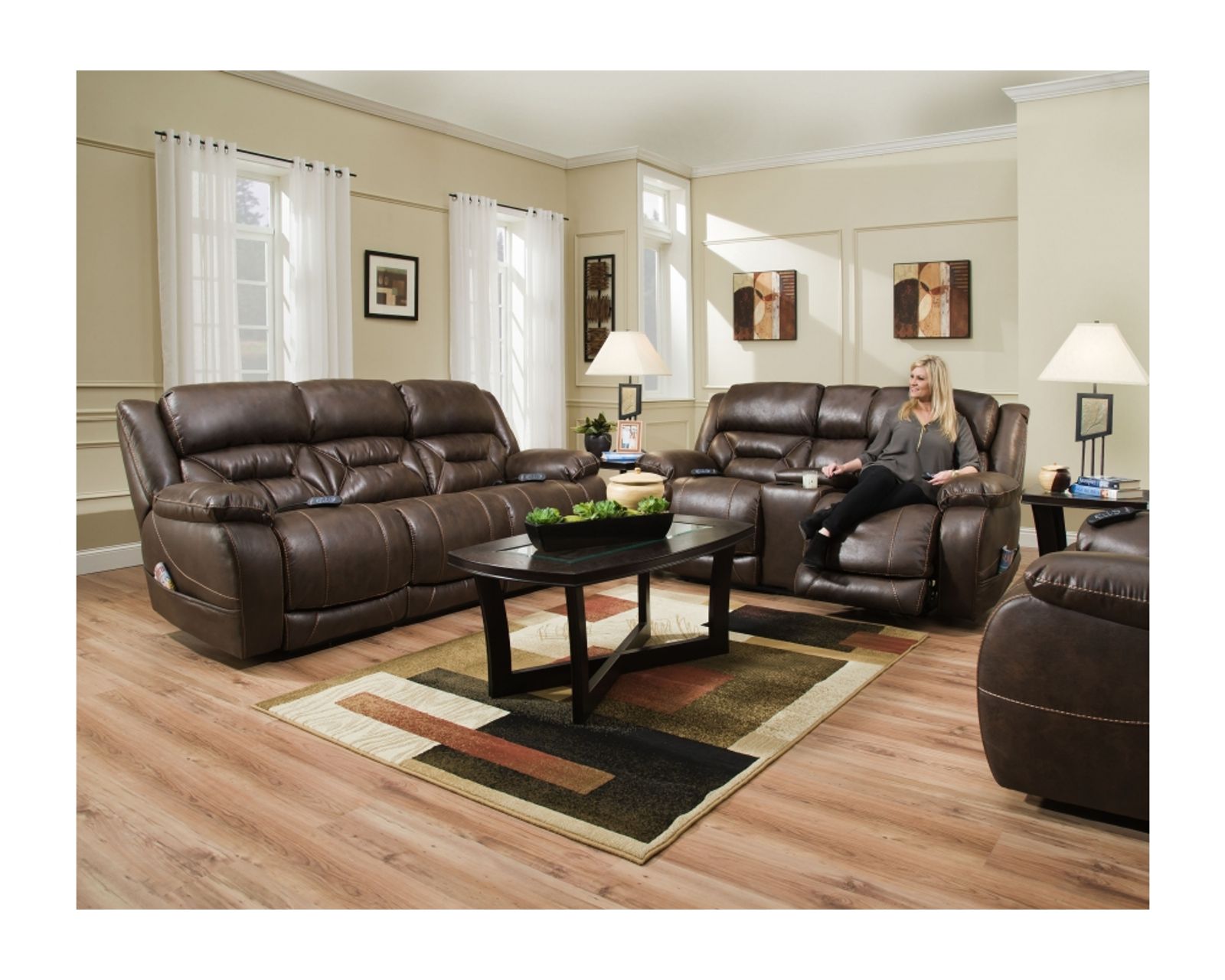Greer Triple Power Wall-Saver Recliner Walnut (In stock) - Greers 91" Triple Power Reclining Sofa