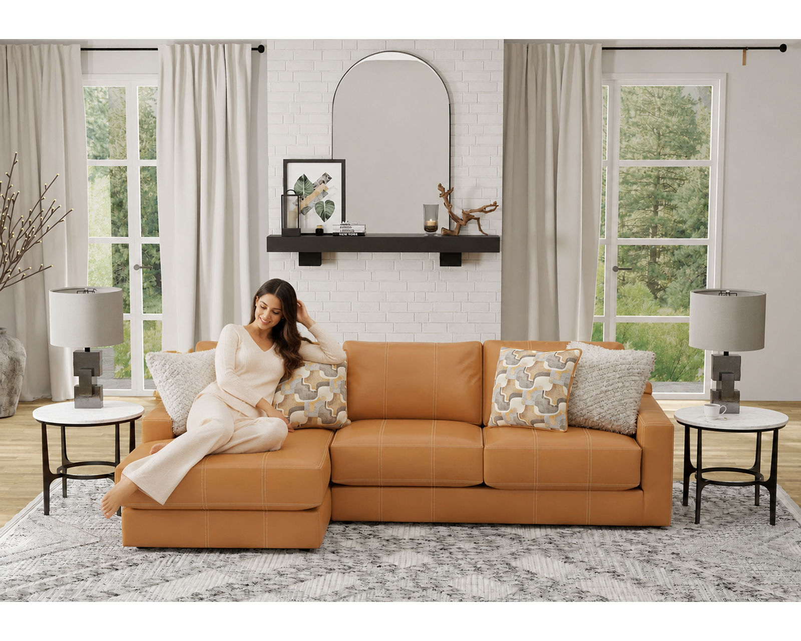 Minori Modular Leather Sectional (includes pillows (2 colors) - Layout A: Two Piece Sectional 67" x 122"