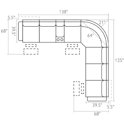 Layout D: Eight Piece Reclining Sectional 138" x 125" or 125" x 138" (reversible) 3 recliners