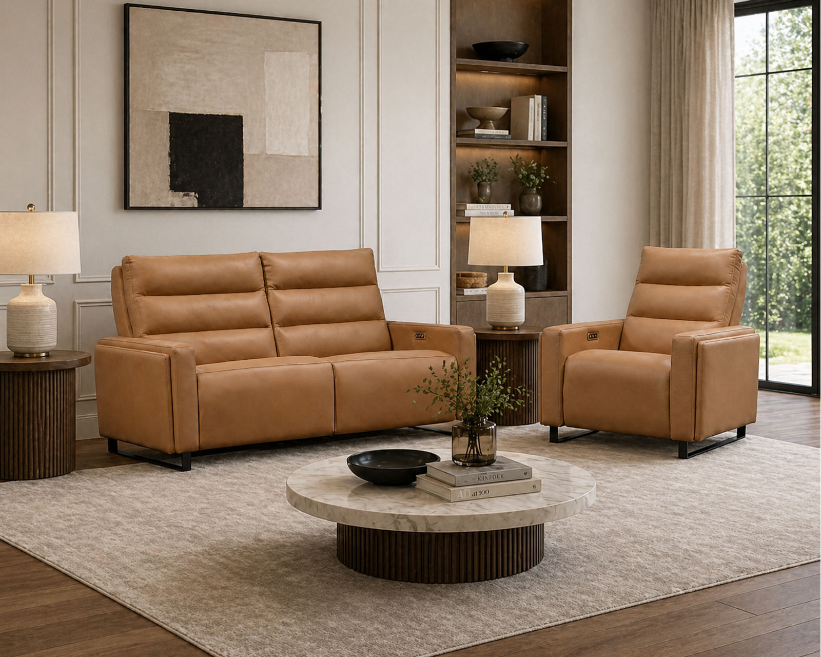 Flavie Dual Power Reclining Sofa — Available in Standard & Wide Cushions, 140+ Leather Options, and 80", 83", or 112" Widths - Endless Custom Options. One Perfect Fit.