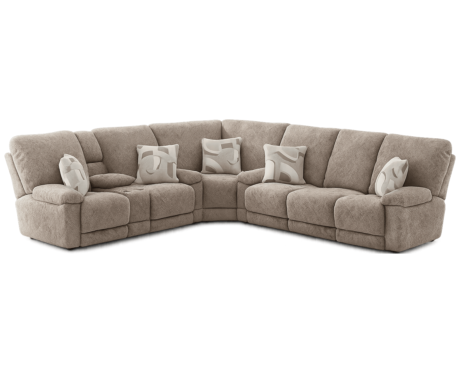 Beacon Three Piece Lay Flat Triple Reclining Sectional with Drop Down Table - 115" x 124" (includes pillows)
