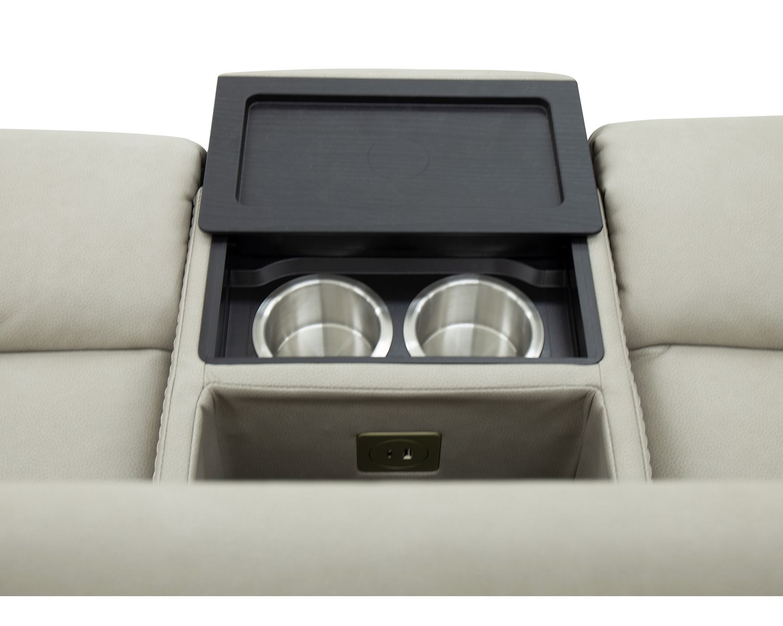 Artemis 1823 Triple Power Reclining Sofa with Heat and Massage 886-01 (85") two colors (in stock) - Center console includes storage, wireless charging, USB. and Pop Out Cupholders