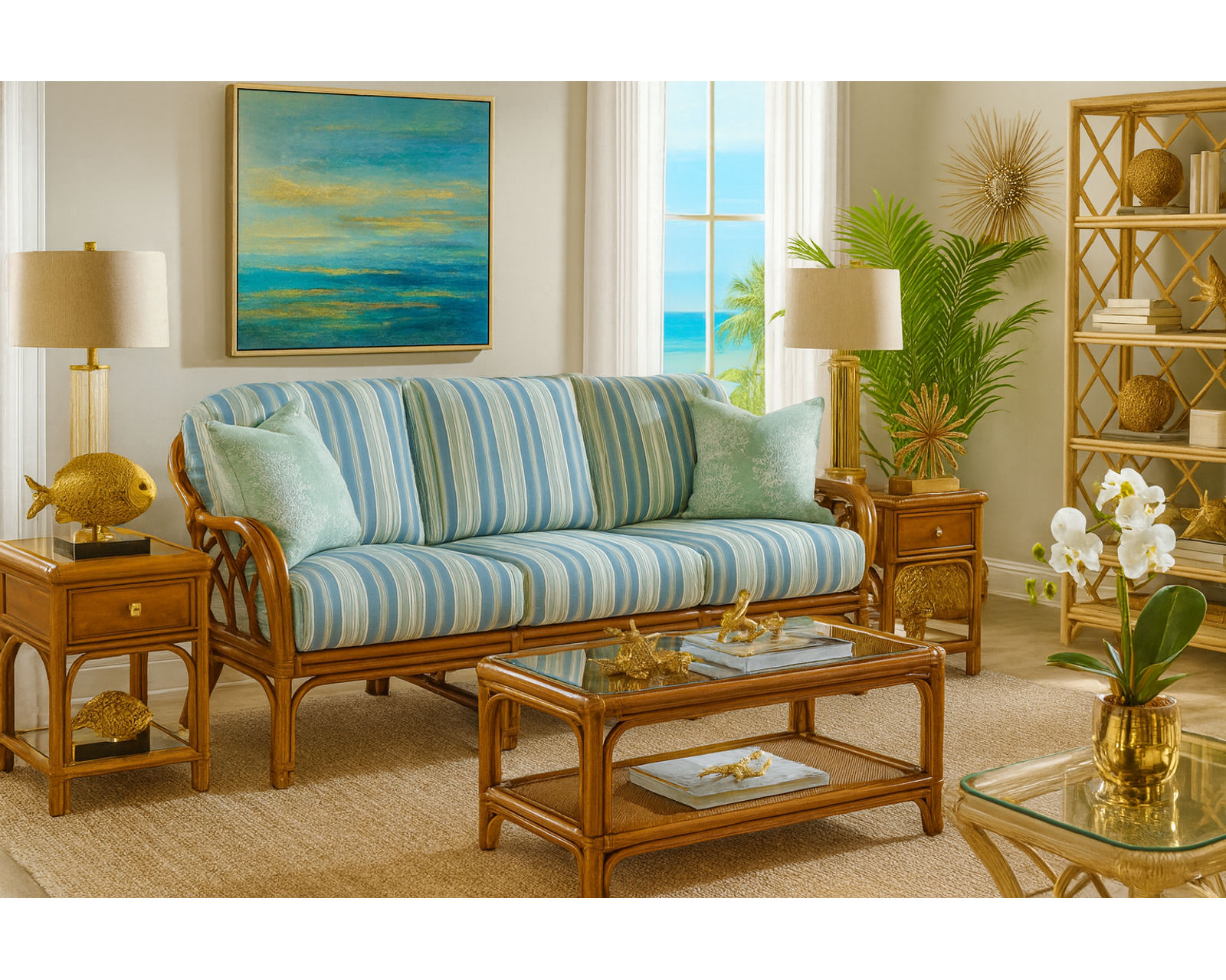 Edgewater 79" Rattan Sofa Multi (+29 finishes +69 fabrics) - Edgewater 79" Rattan Sofa
