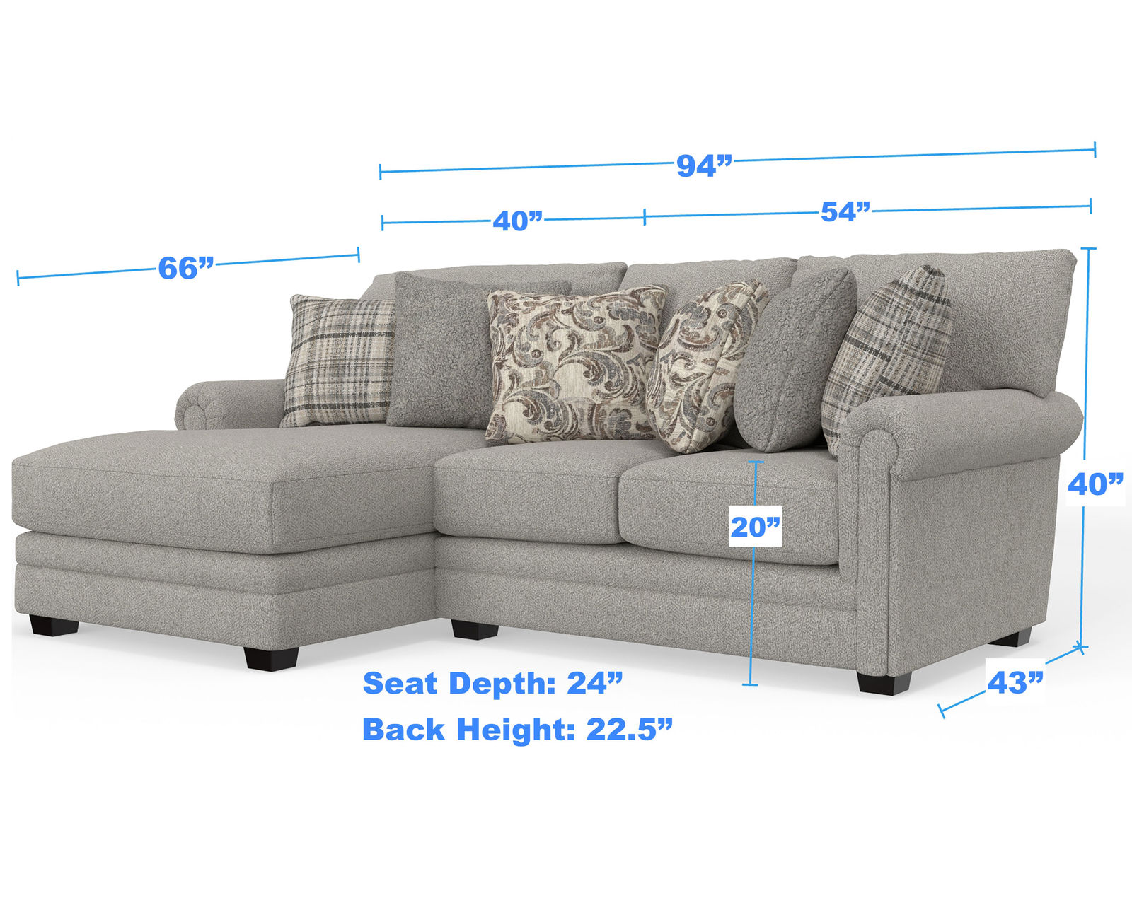Livingston 3345 Modular Sectional (includes pillows) - Measurements