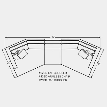 Layout B: Three Piece Sectional 48" x 143" x 48"