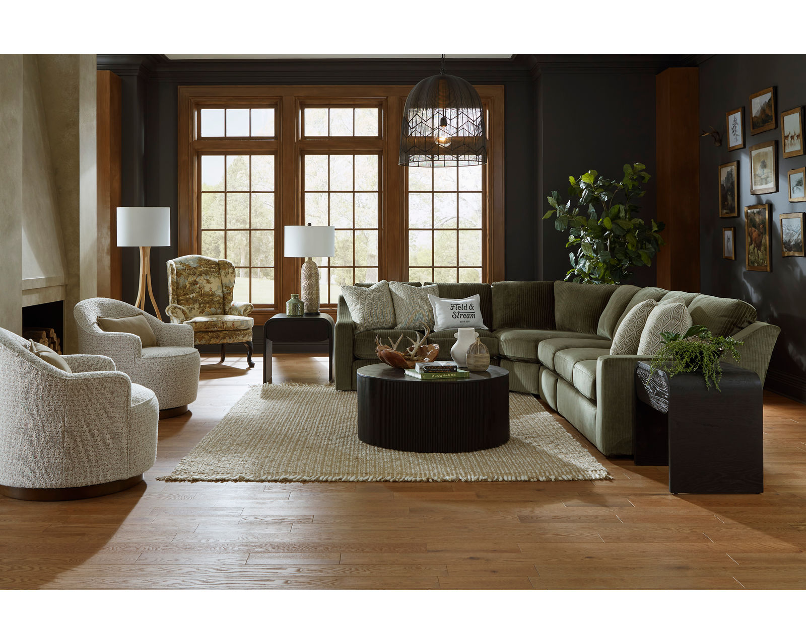 🎣 Caverra Stationary Sectional (+65 fabrics) - Layout E: Four Piece Sectional 105" x 129"