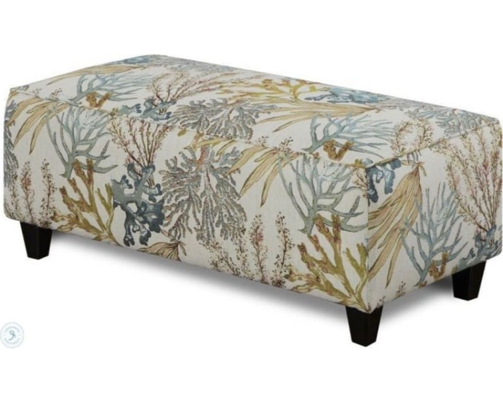 Labyrinth Sky 88" Sofa - 1140 (includes pillows) - in stock - Coral Reef Caribbean 24" x 49" Cocktail Ottoman - 100 - in stock