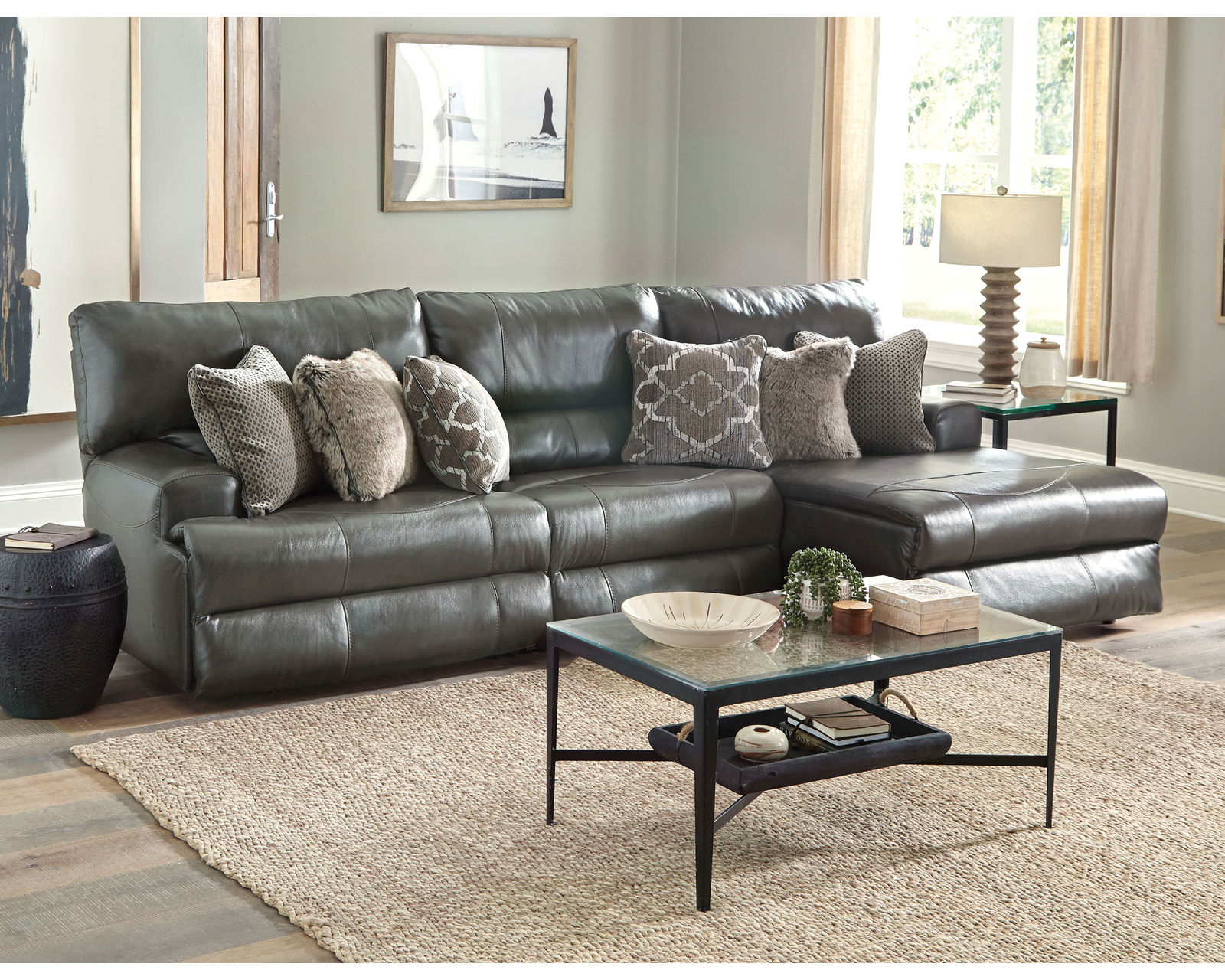Como Lay Flat Modular Reclining Leather Sectional (2 colors) - Sectional Layout B: 