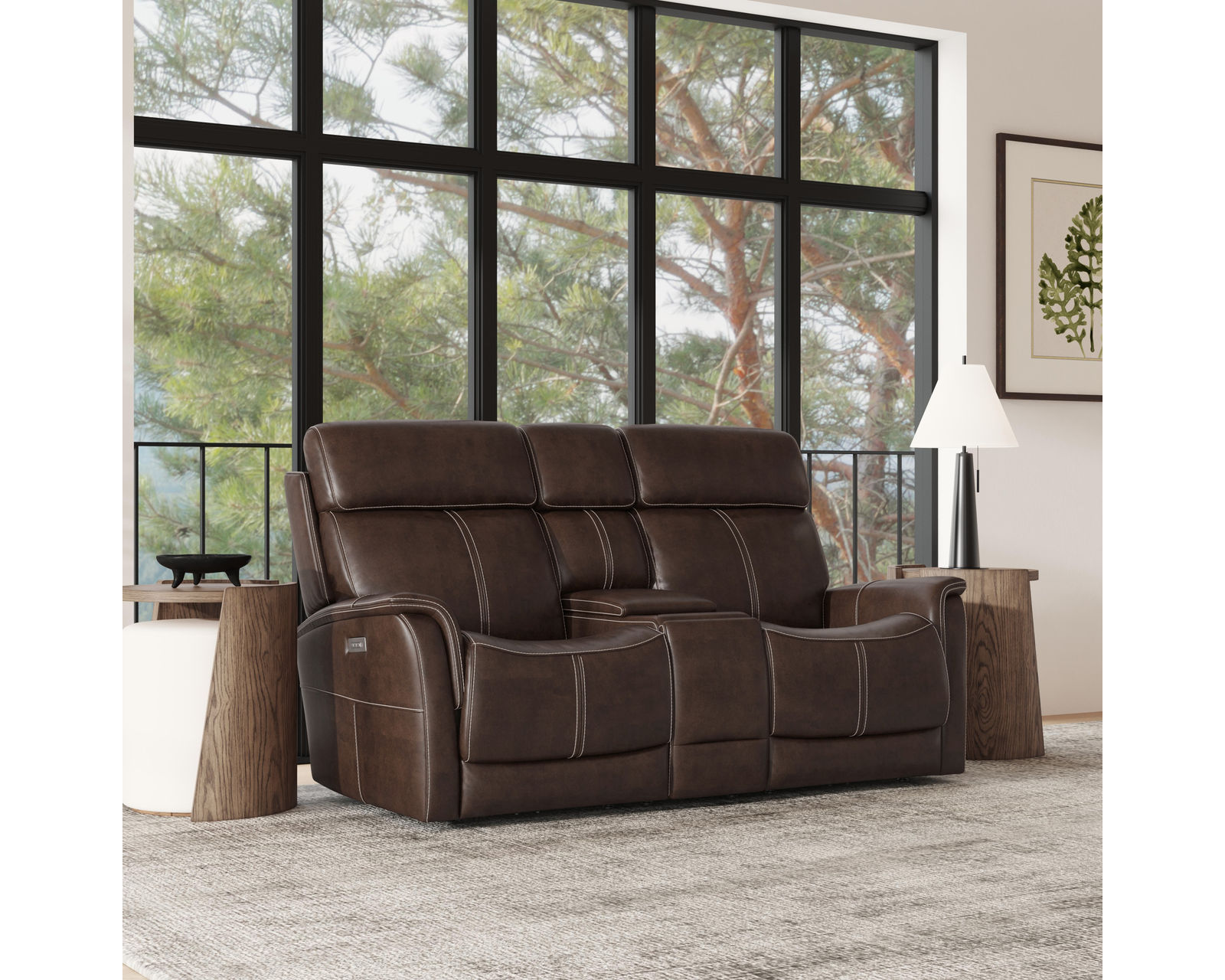 View 1524 Triple Power Reclining Console Loveseat (050-70) +3 colors - In stock - Welt trim and heavy thread top stitching add refinement and durability