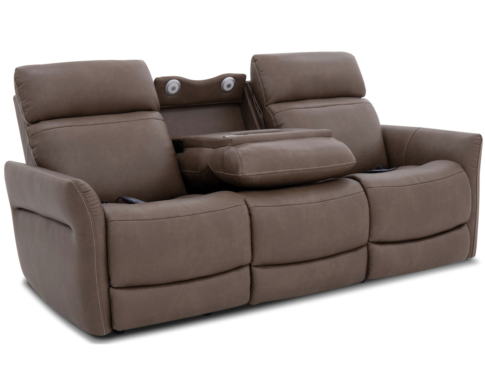 Artemis 1823 Triple Power Reclining Sofa with Heat and Massage 886-01 (85") two colors (in stock) - The drop-down storage compartment with USB, wireless charging, lighting and cupholders