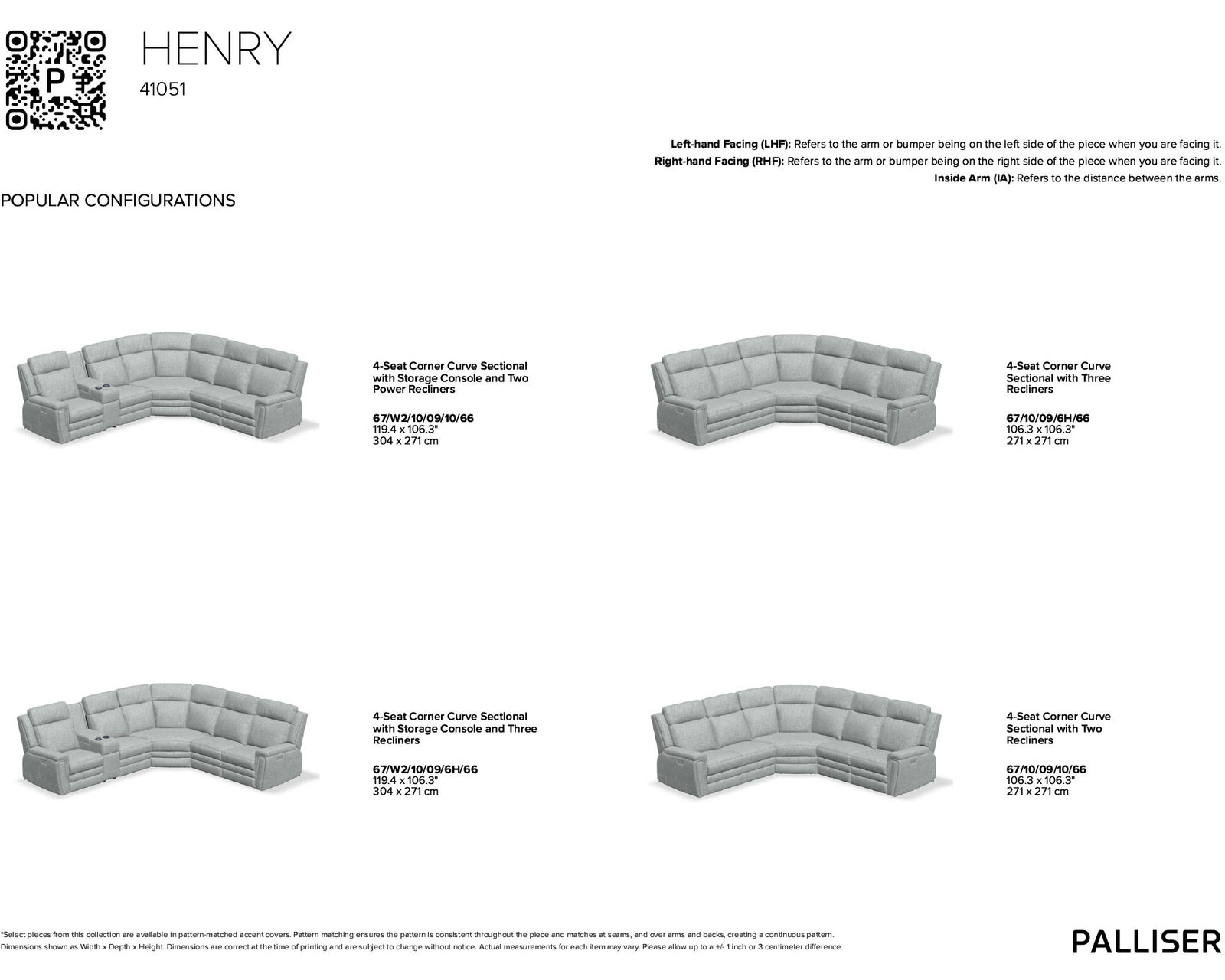 Henry 41051 Power Headrest Power Reclining Sectional (+50 fabrics)