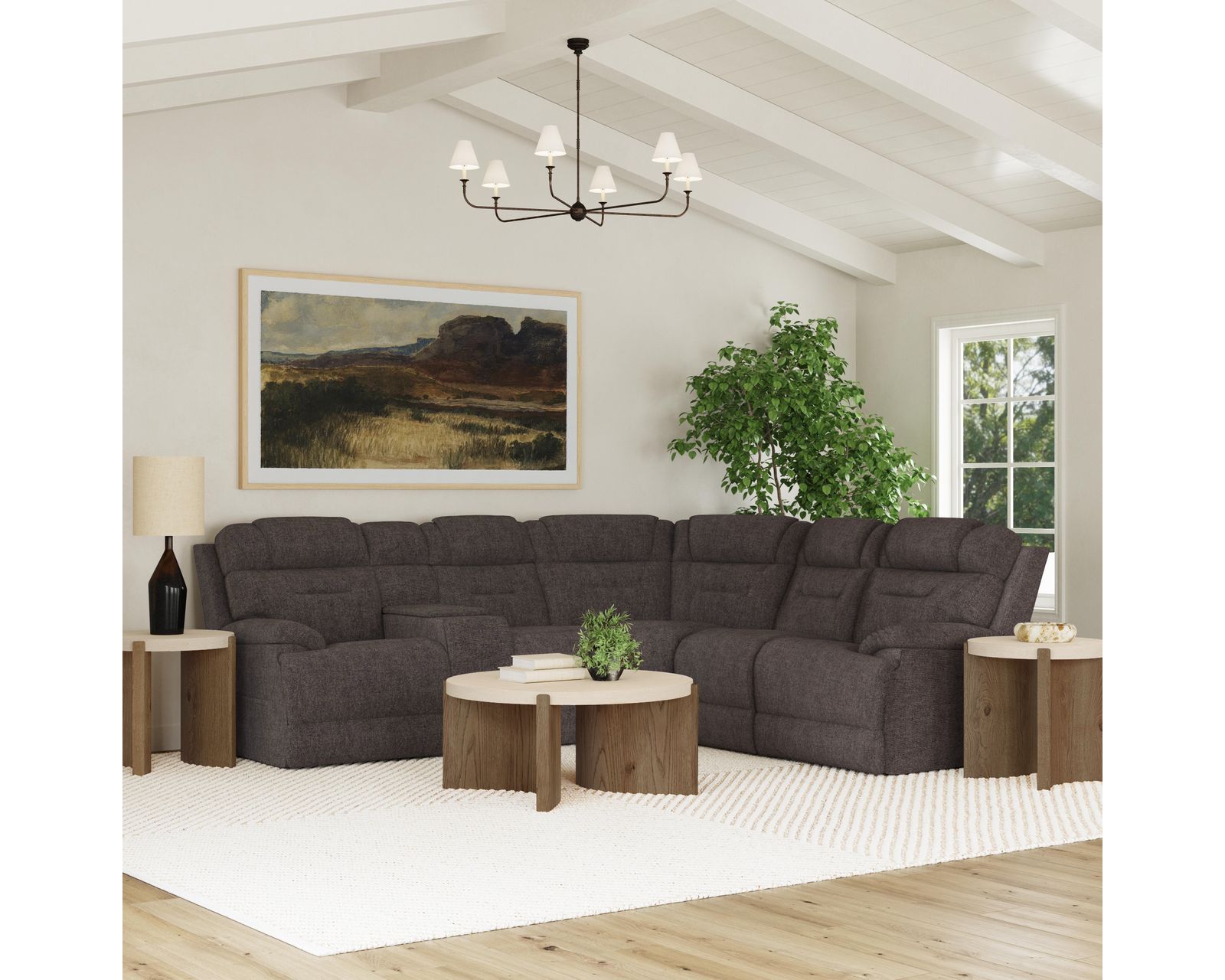Zofa Zecliner Power Sleep Modular Sectional with Power Headrest, Lumbar, Heat, & Massage - Layout C: Six Piece Reclining Sectional 118" x 105" (three recliners)