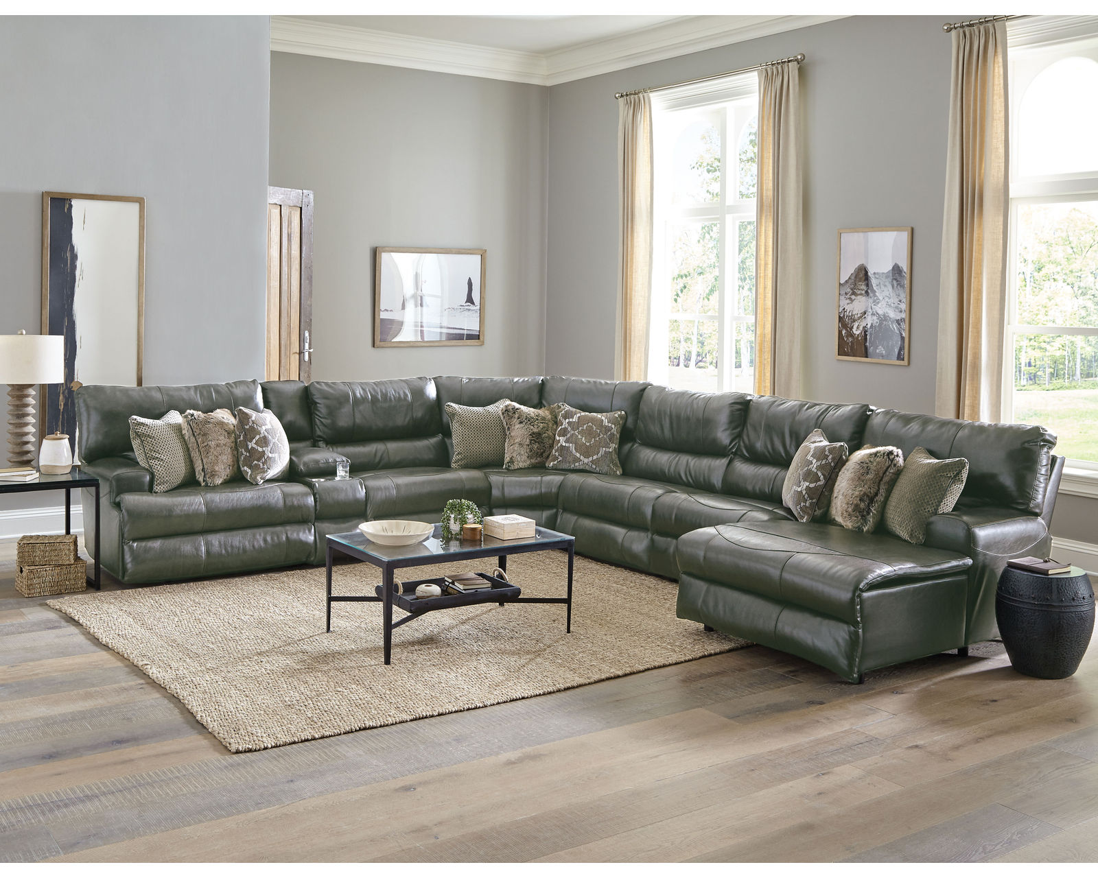 Como Lay Flat Modular Reclining Leather Sectional (2 colors) - Sectional Layout O: