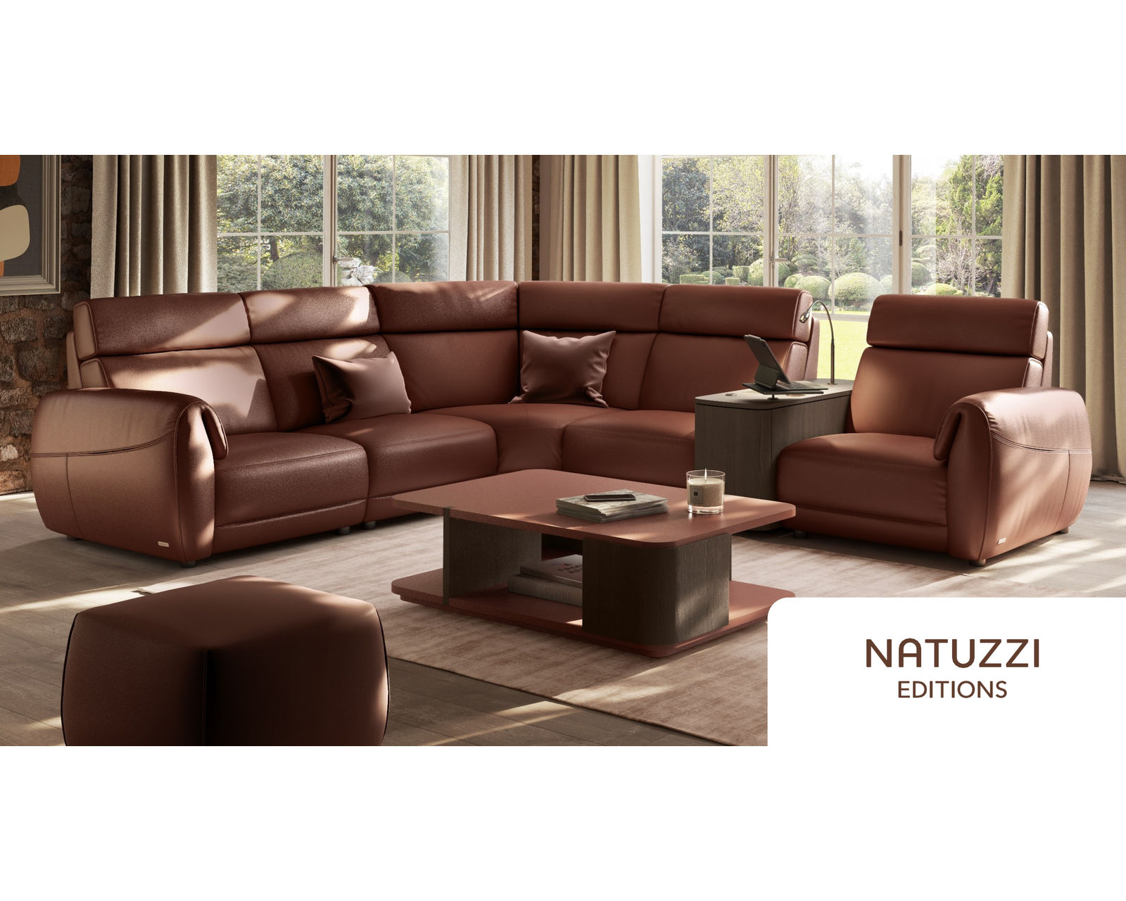 Nuvia C328 Triple Power Reclining Sectional (+55 leathers) - Layout G: Six Piece Reclining Sectional 120" x 130" (three recliners)
