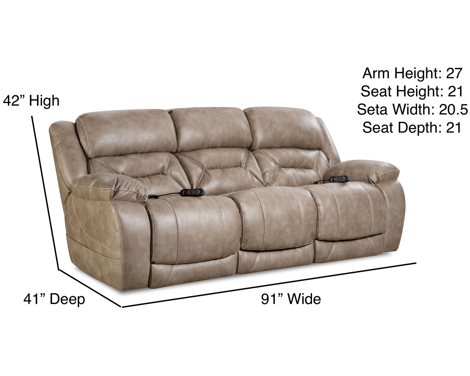 Greer 91" Triple Power Reclining Sofa Mushroom (In stock) - Greer 91" Triple Power Reclining Sofa