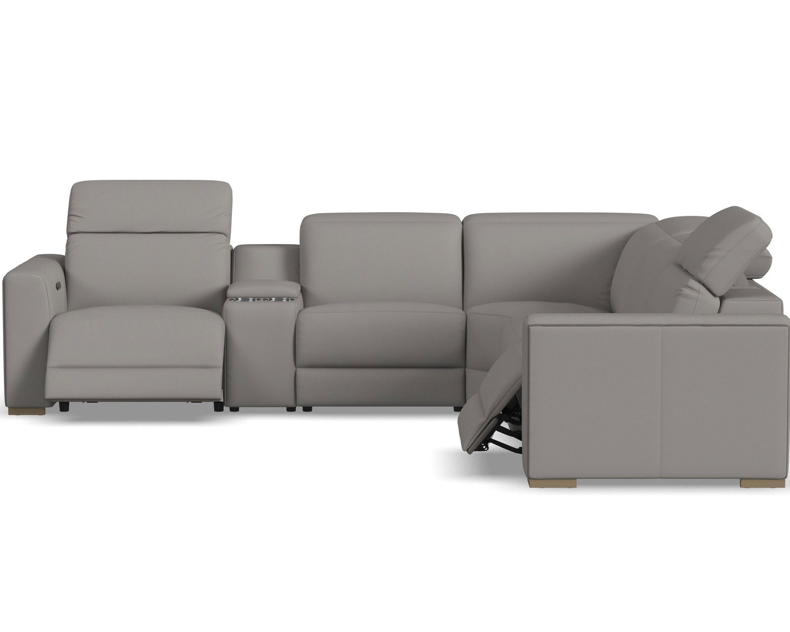 Aurora Leather Power Headrest Power Reclining Sectional (+2 colors) 749-01 - In stock - Layout B: Six Piece Reclining Sectional 134" x 121"
