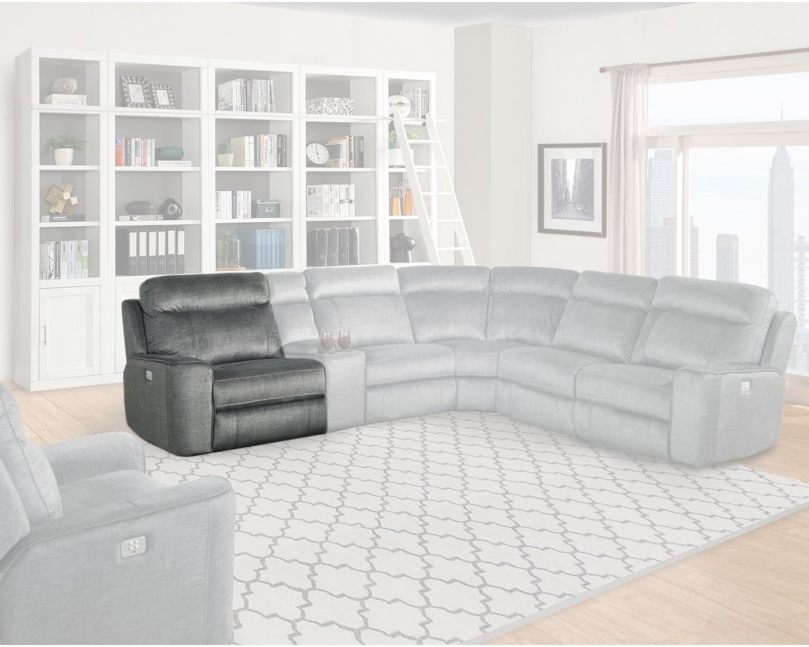 Parthenon 6 Pc. Titanium Power Reclining Sectional with Power Headrest - Left Arm Facing Power Recliner with Power Headrest & Power Lumbar