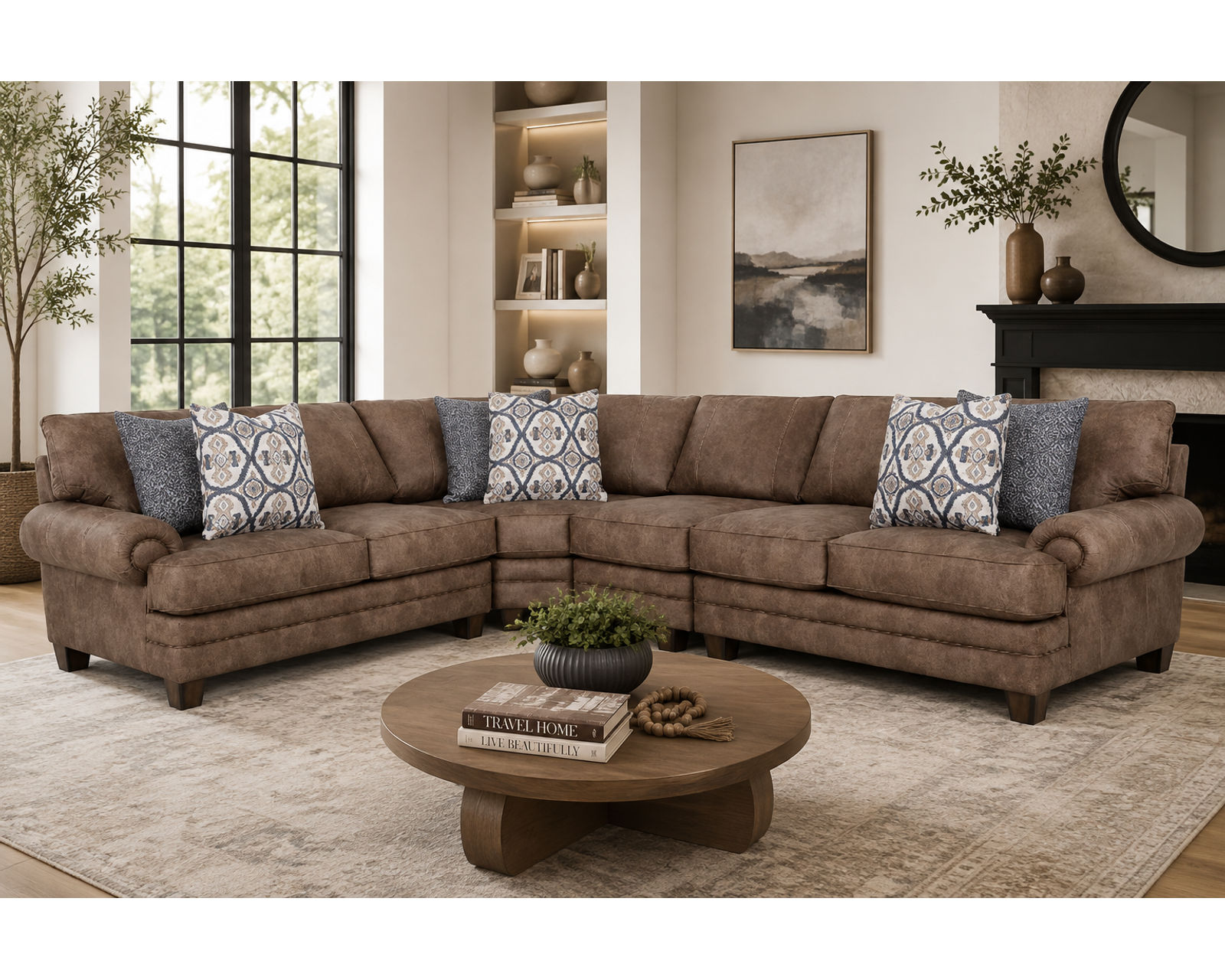 Sicily 957 Modular Sectional (The Rich Look of Worn Leather. The Comfort of Fabric) - Luxury Looks. Beautiful Rooms. Surprisingly Affordable.