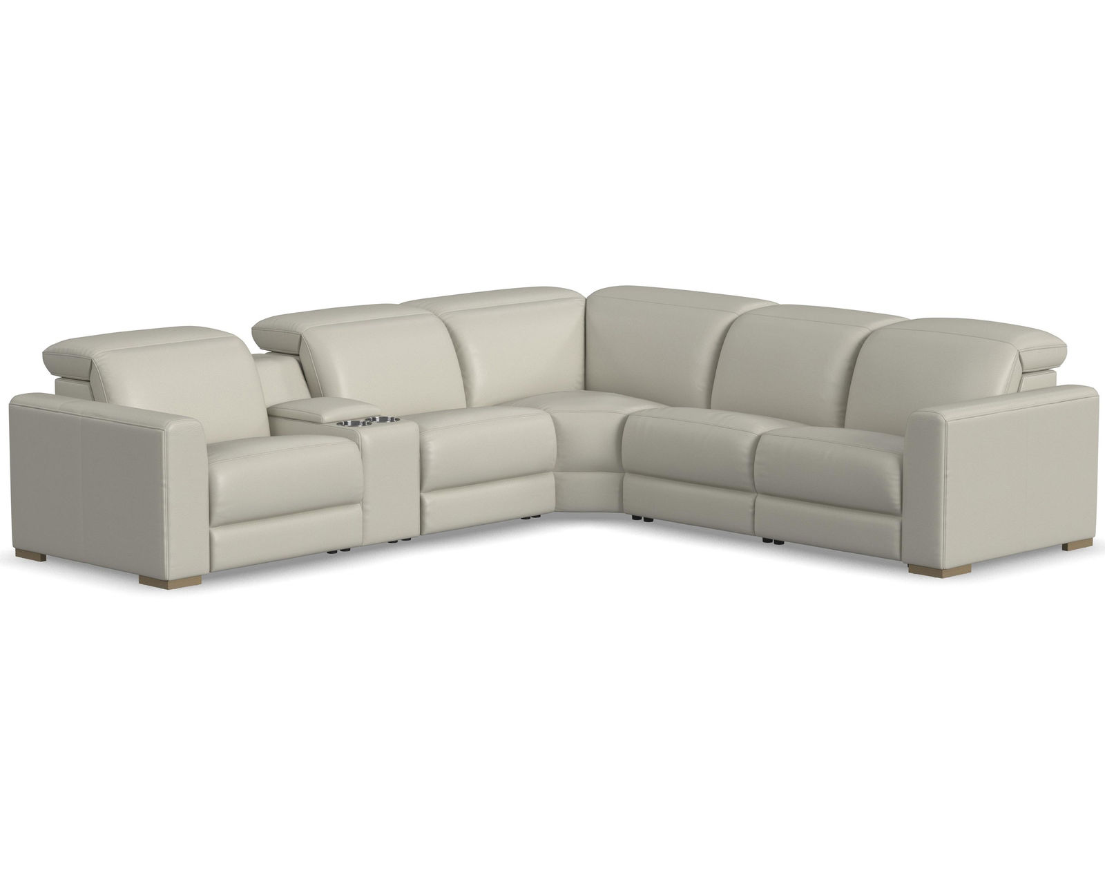 Aurora Leather Power Headrest Power Reclining Sectional (+2 colors) 749-11 - In stock - Layout B: Six Piece Reclining Sectional 134" x 121"