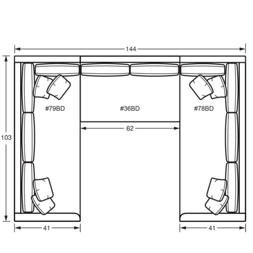Layout G: Three Piece Sectional 103" x 144" x 103"