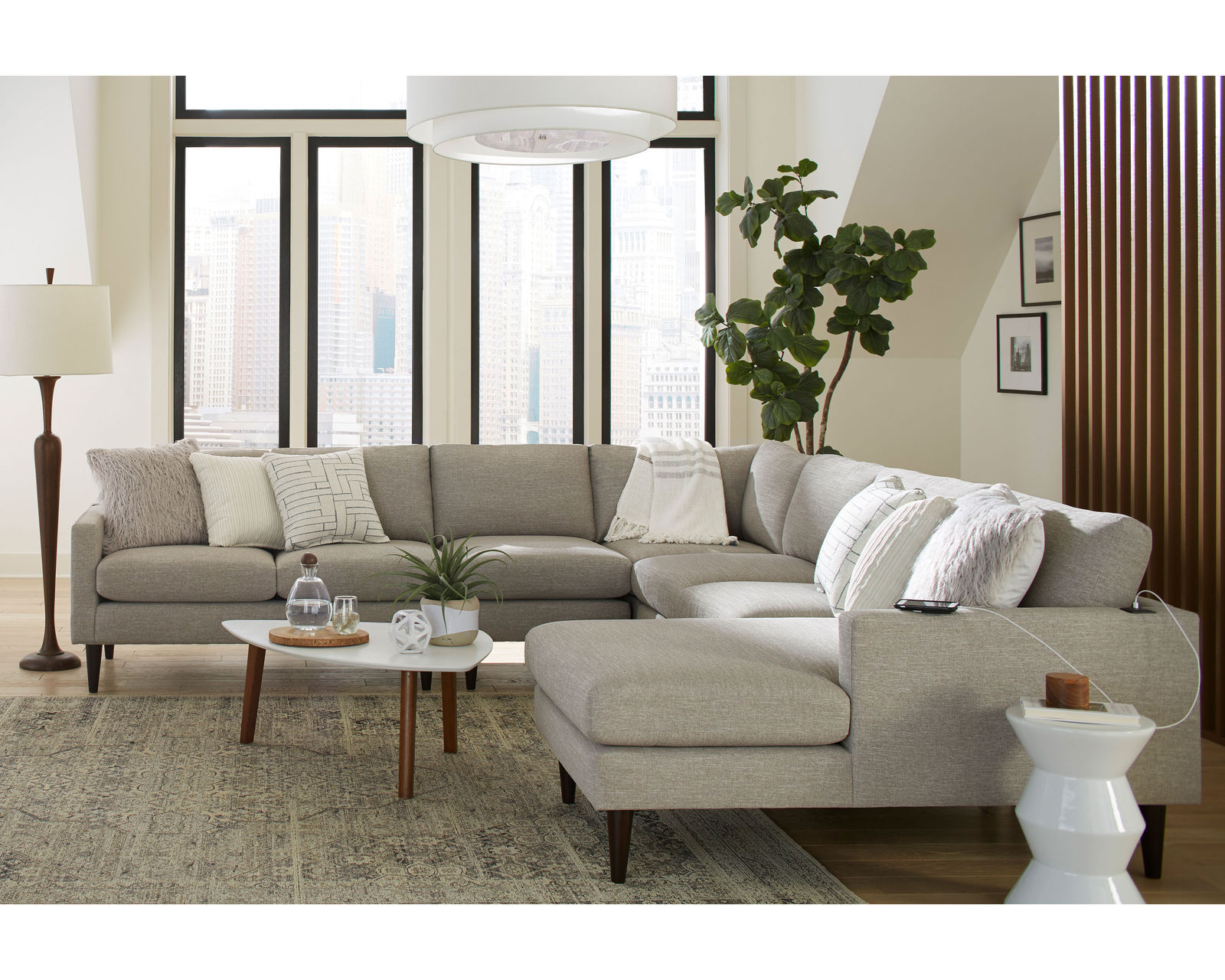 Trafton M10 Stationary Sectional (+139 fabrics)USB charging - Layout G: Four Piece Sectional 92" x 124" (Two USB chargers)