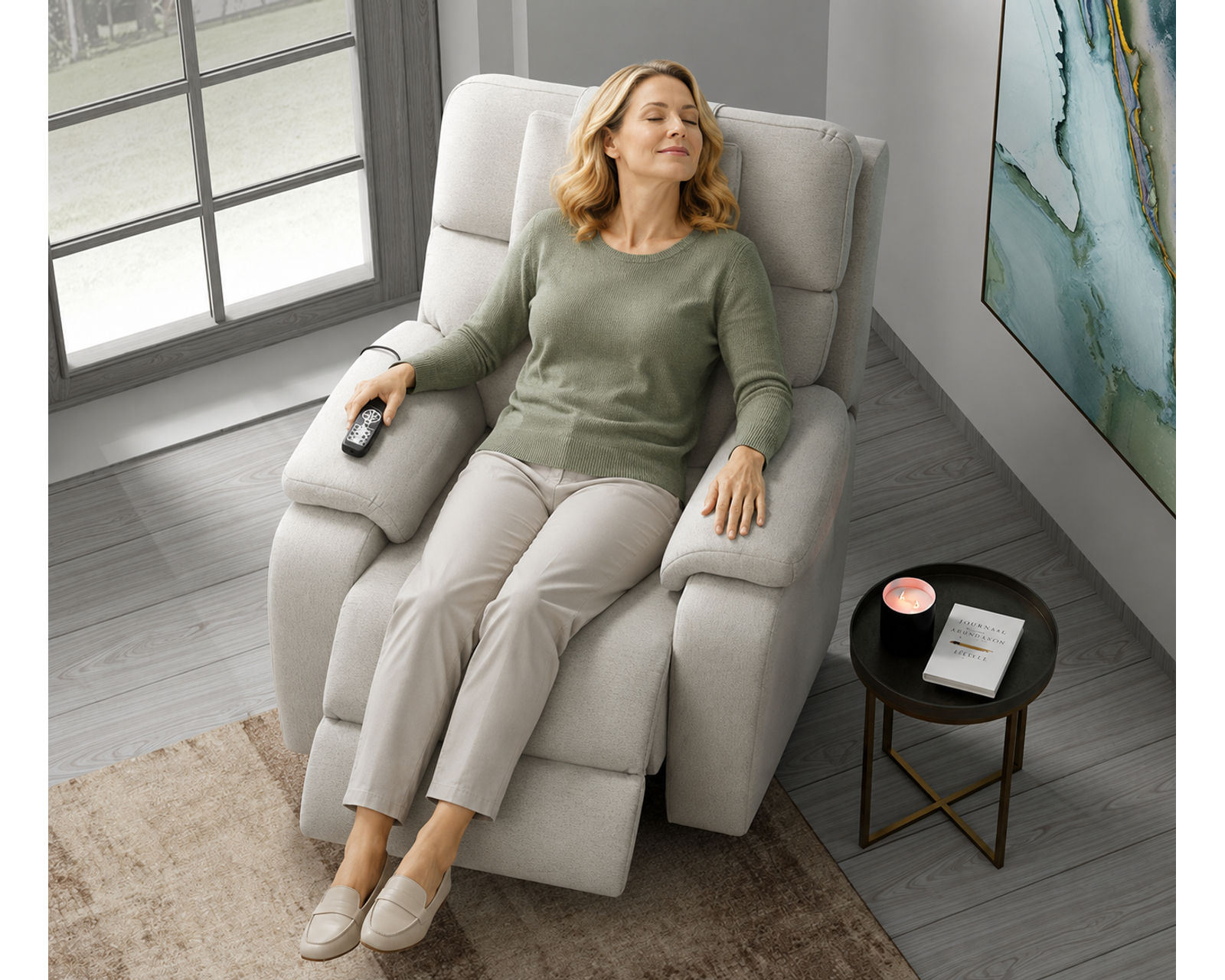 Dreamtime Power Headrest Lay Flat Recliner with CR3 Heat, Massage, Zero Gravity & Nanobionic Performance Fabric (three colors) - Lay Flat. Let Go. Dream On.