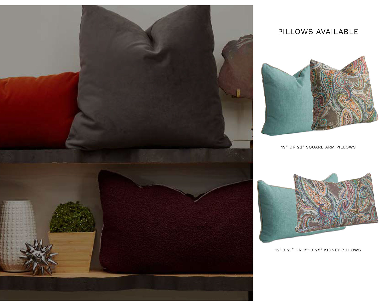 Custom Accent Pillows (Square and Kidney) - Step One:  Select Your Pillow Size