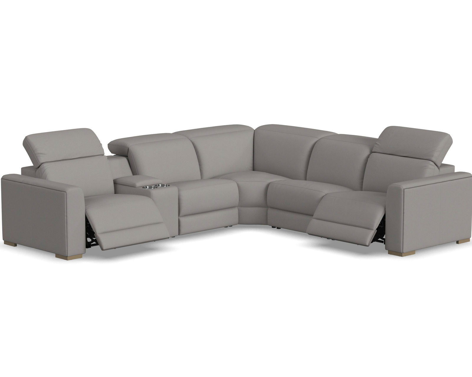 Aurora Leather Power Headrest Power Reclining Sectional (+2 colors) 749-01 - In stock - Layout B: Six Piece Reclining Sectional 134" x 121"