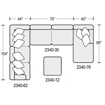 Layout D: Three Piece Sectional 104" x 154" x 68" (ottoman available)