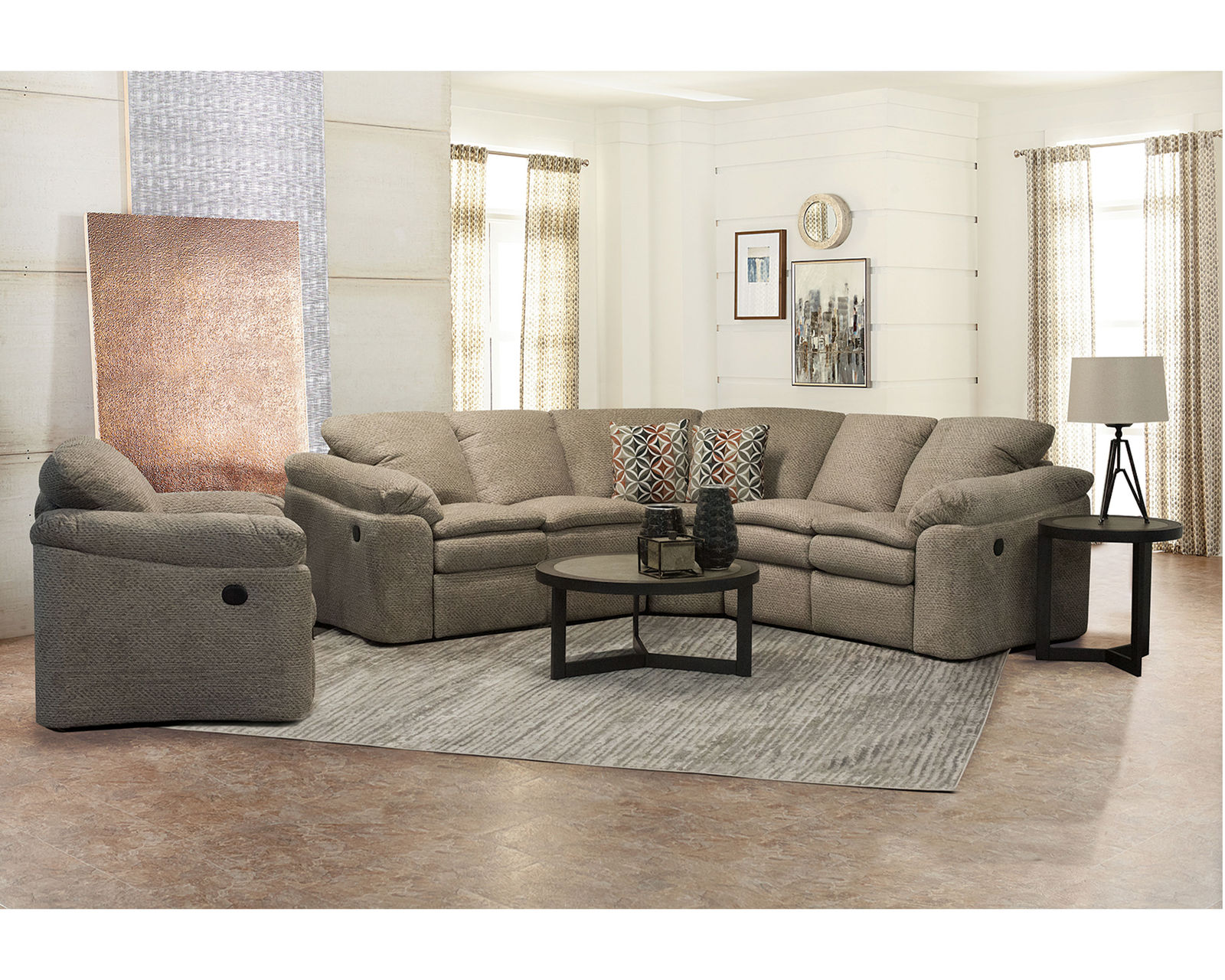 Seneca Falls 7300 Reclining Sectional  (+100 Standard and Performance Fabrics) - Layout A: Five Piece Reclining Sofa 106" x 106" (2 Recliners)