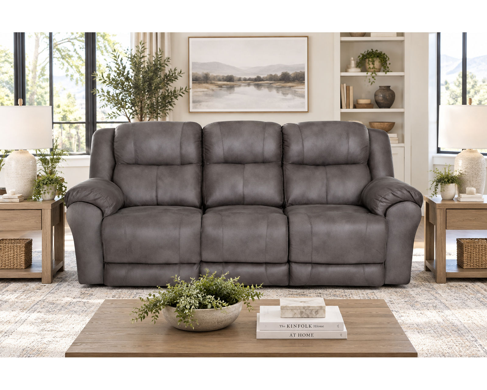 Croft 90" Reclining Sofa Smoke (Plush Comfort. Easy Reclining. Built for Everyday Living) 2 colors - Shown in a Durable Leather Like Polyester Fabric Color Smoke