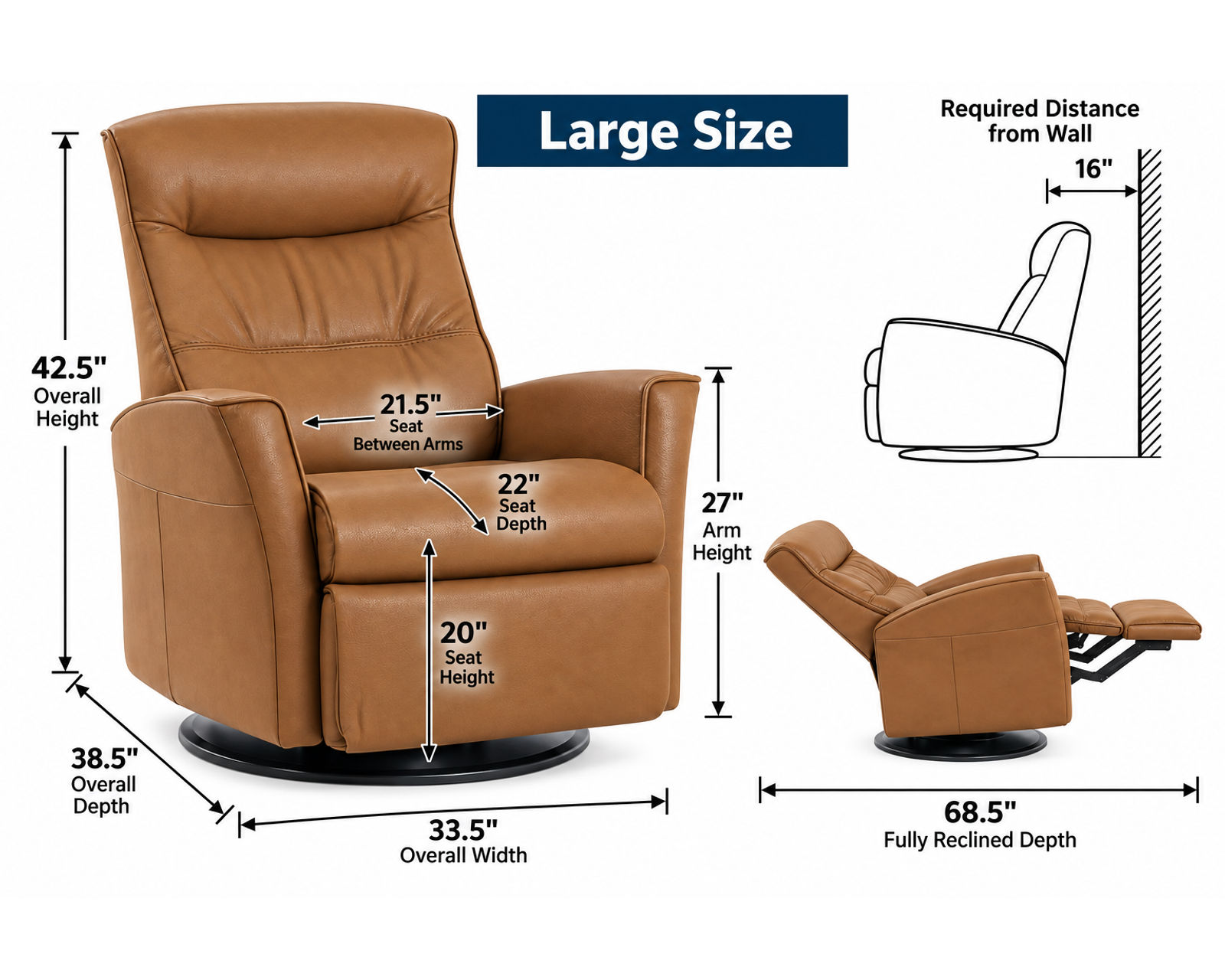 Crown Swivel Glider Relaxer Recliner (Scandinavian Comfort. Engineered Around You. In Stock - Cinder) - Large Size Dimensions
