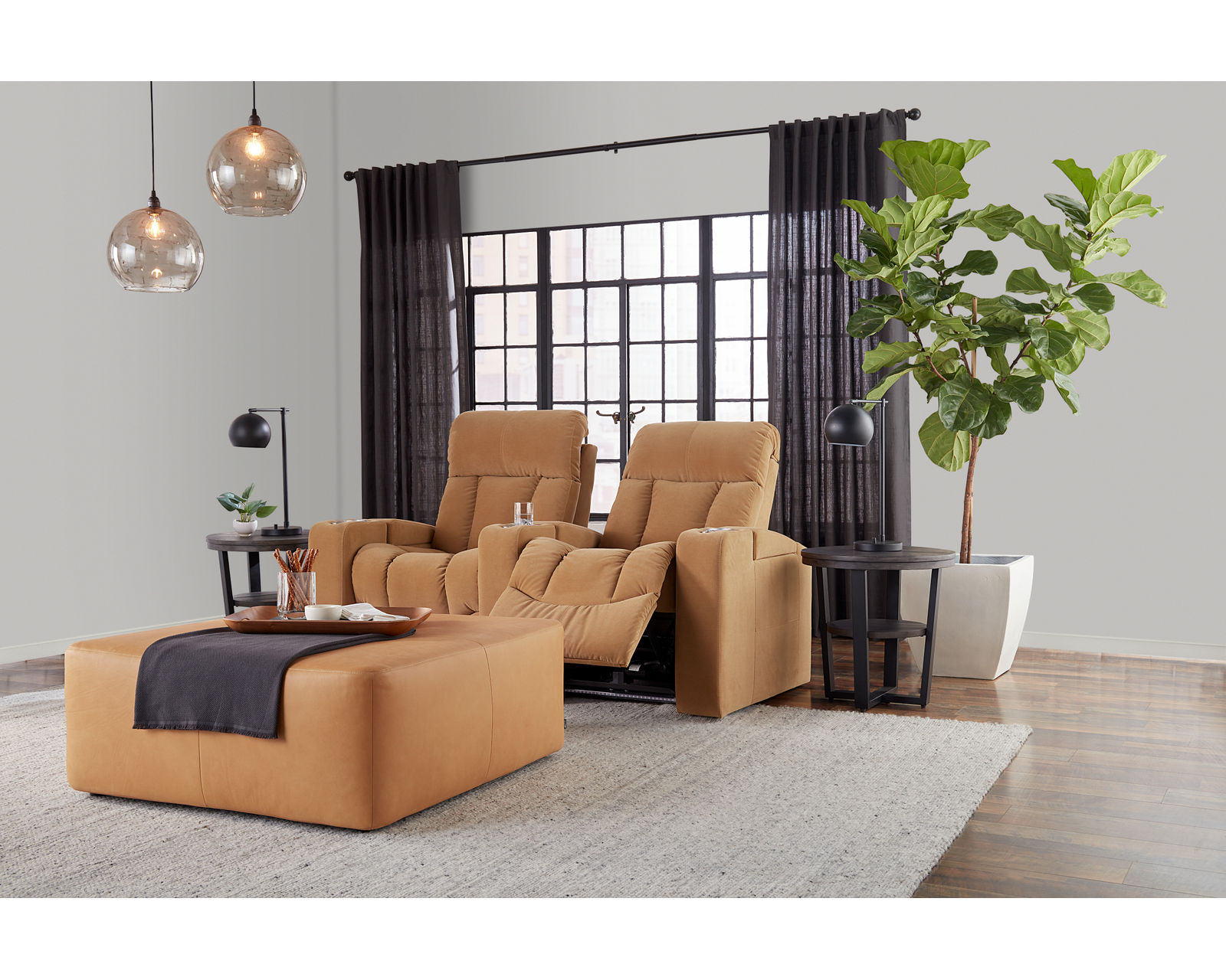 Paragon 41417 Power Reclining Home Theater Sectional (+200 colors) - Layout C: Two Piece Home Theater Sectional Curved 76" Wide