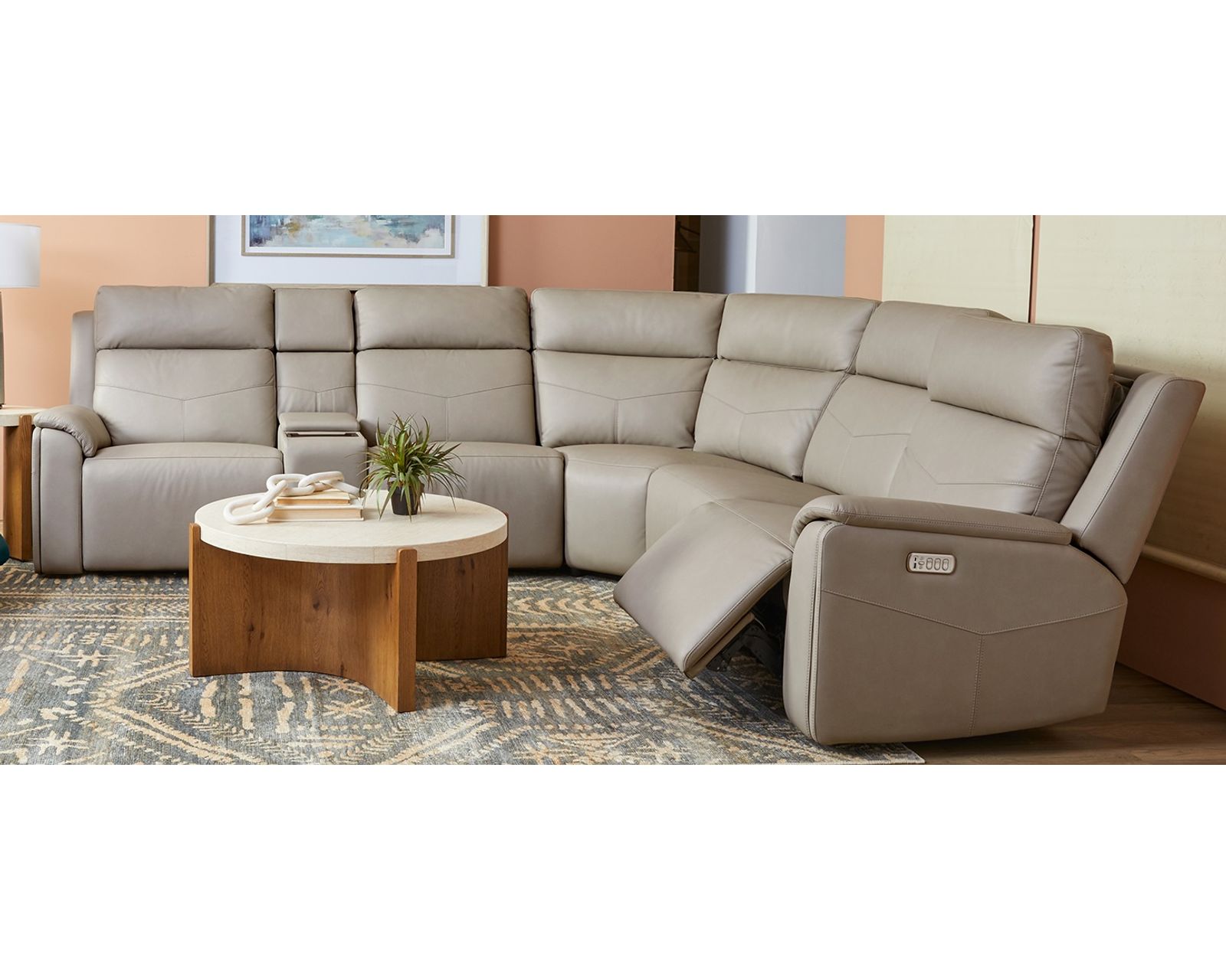 Vernon 1592 Triple Power Reclining Sectional with Heat and Massage (2 colors) 386-01 - In stock - Heat and air massage functions in the seat and backrest soothe and relax tight muscles