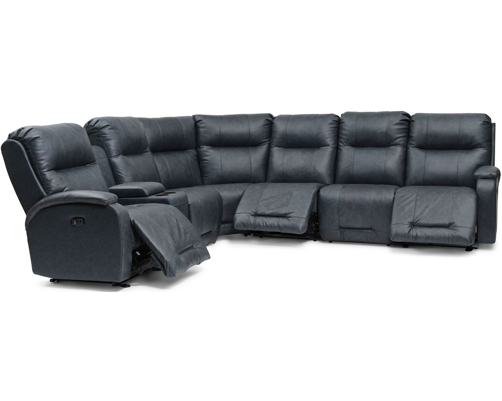 Maverly Leather Reclining Sectional (+46 leathers) - Layout F: Seven Piece Reclining Sectional 114" x 125" or 125" x 114" (reversible) 3 recliners